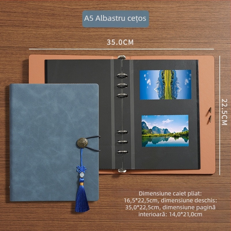 Album foto A5 laminat, autoadeziv, pentru colecţie DIY de carduri, album Polaroid, cu file detaşabile, capacitate mare, include stickere