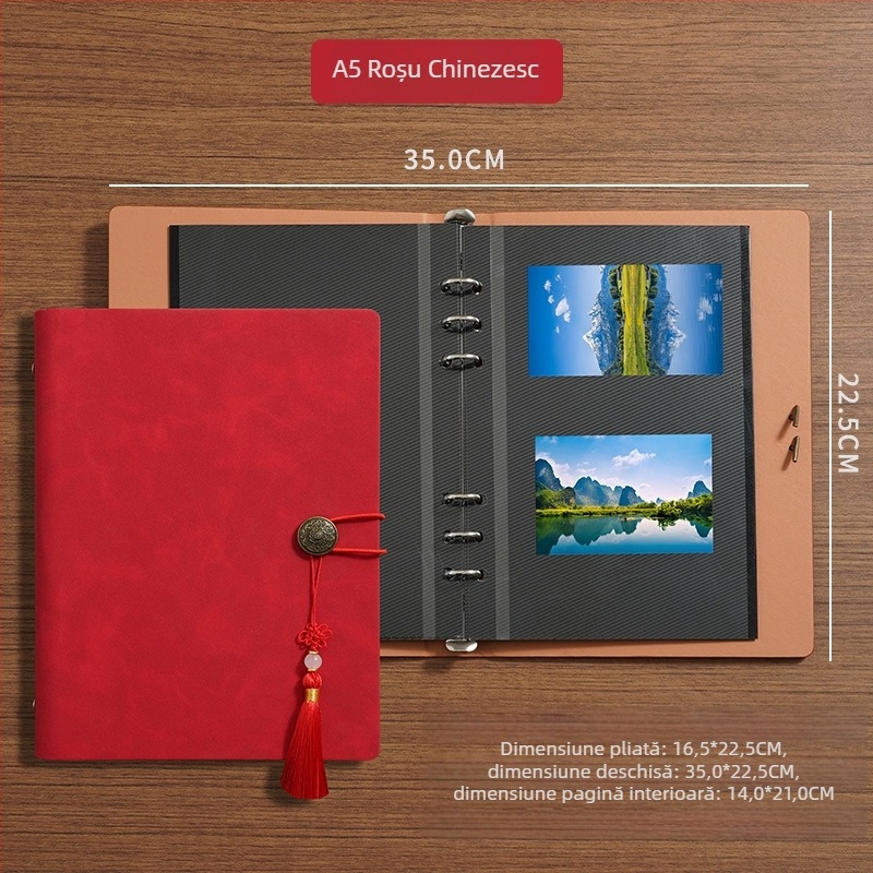 Album foto A5 laminat, autoadeziv, pentru colecţie DIY de carduri, album Polaroid, cu file detaşabile, capacitate mare, include stickere