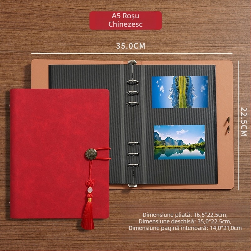 Album foto A5 laminat, autoadeziv, pentru colecţie DIY de carduri, album Polaroid, cu file detaşabile, capacitate mare, include stickere