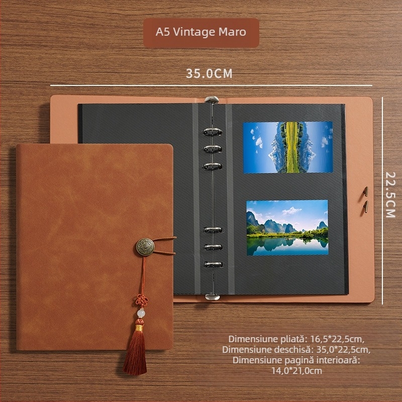 Album foto A5 laminat, autoadeziv, pentru colecţie DIY de carduri, album Polaroid, cu file detaşabile, capacitate mare, include stickere
