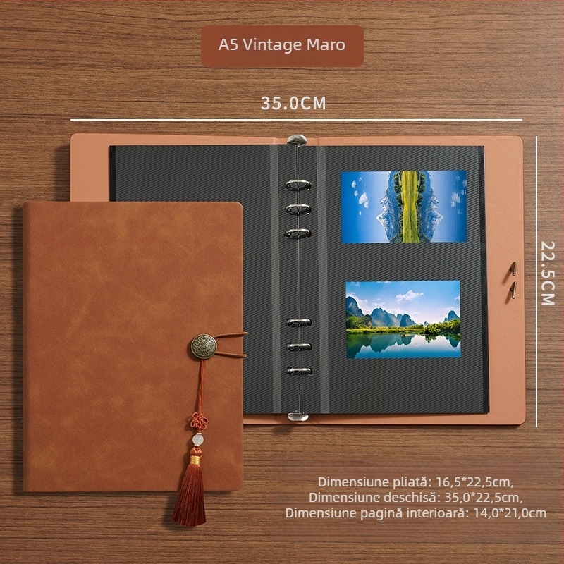 Album foto A5 laminat, autoadeziv, pentru colecţie DIY de carduri, album Polaroid, cu file detaşabile, capacitate mare, include stickere