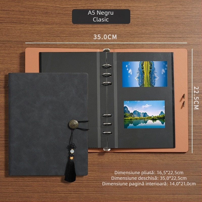Album foto A5 laminat, autoadeziv, pentru colecţie DIY de carduri, album Polaroid, cu file detaşabile, capacitate mare, include stickere