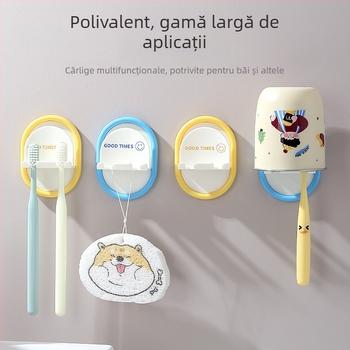 Suport pentru periuțe din PP montat pe perete, multifuncțional, rezistent la mucegai, durabil, pentru baie, cu două spații pentru periuțe și o cană