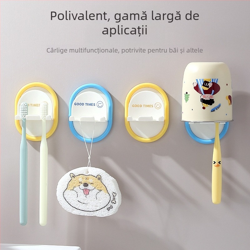 Suport pentru periuțe din PP montat pe perete, multifuncțional, rezistent la mucegai, durabil, pentru baie, cu două spații pentru periuțe și o cană