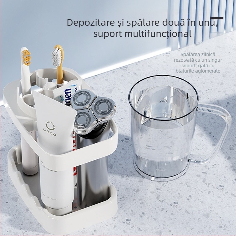 Set de igienă pentru cămin cu suport pentru periuța de dinți și ceașcă pentru apă de gură, montaj cu ventuză