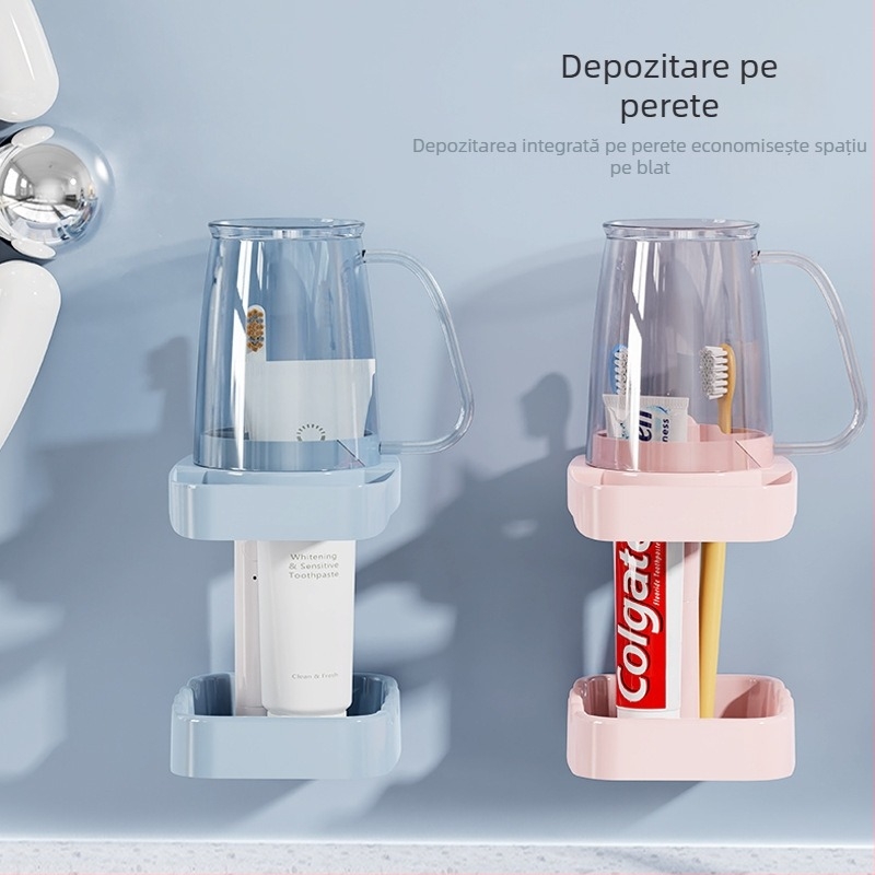 Set de igienă pentru cămin cu suport pentru periuța de dinți și ceașcă pentru apă de gură, montaj cu ventuză