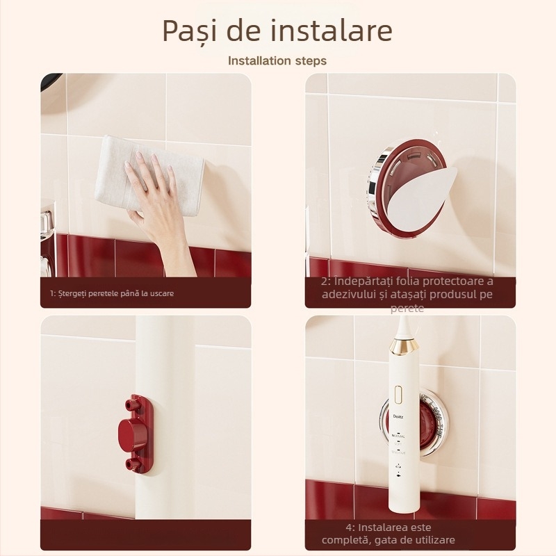 Suport magnetic pentru periuța electrică, baie, fără găuri, depozitare multifuncțională sub chiuvetă și dulap cu oglindă