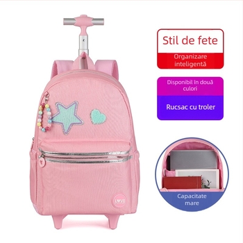 Set de trei piese pentru rucsac școlar cu roți, în culori contrastante – rucsac, geantă de prânz și penar, unisex, design casual