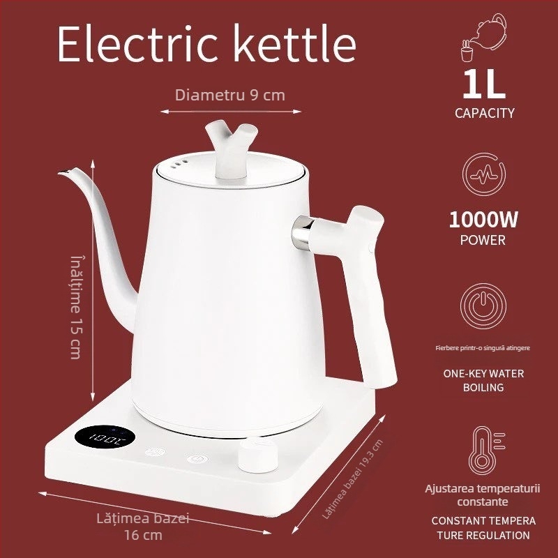 Ceainic electric pour-over din oțel inoxidabil 304, temperatură reglabilă, pentru cafea și Kung Fu ceai