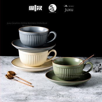 Set de cești cafea din ceramică vintage, latte art, design cu urechi atârnate, cești și farfurioare pentru cafenea și uz casnic