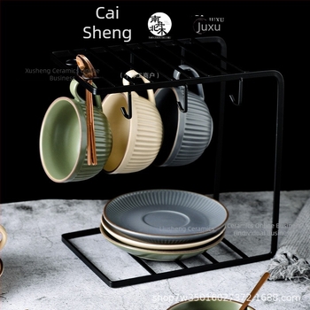 Set de cești cafea din ceramică vintage, latte art, design cu urechi atârnate, cești și farfurioare pentru cafenea și uz casnic