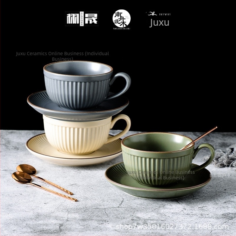 Set de cești cafea din ceramică vintage, latte art, design cu urechi atârnate, cești și farfurioare pentru cafenea și uz casnic