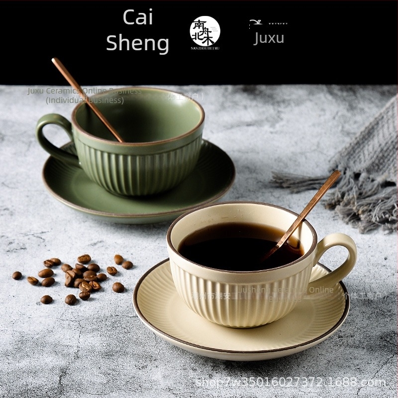 Set de cești cafea din ceramică vintage, latte art, design cu urechi atârnate, cești și farfurioare pentru cafenea și uz casnic