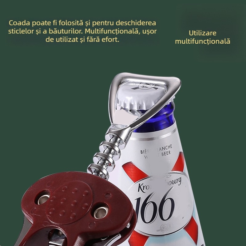 Deschizător de sticle din oțel inoxidabil și deschizător din aliaj de zinc – set casnic pentru vin, șampanie și bere