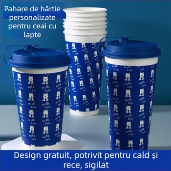 Pahar de hârtie gros, o singură utilizare, cu capac, pentru băuturi calde și reci, personalizare logo, cafea, ceai cu lapte și lapte de soia