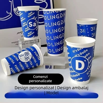 Pahar de hârtie gros, o singură utilizare, cu capac, pentru băuturi calde și reci, personalizare logo, cafea, ceai cu lapte și lapte de soia