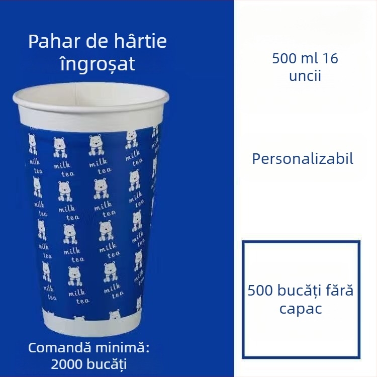 Pahar de hârtie gros, o singură utilizare, cu capac, pentru băuturi calde și reci, personalizare logo, cafea, ceai cu lapte și lapte de soia