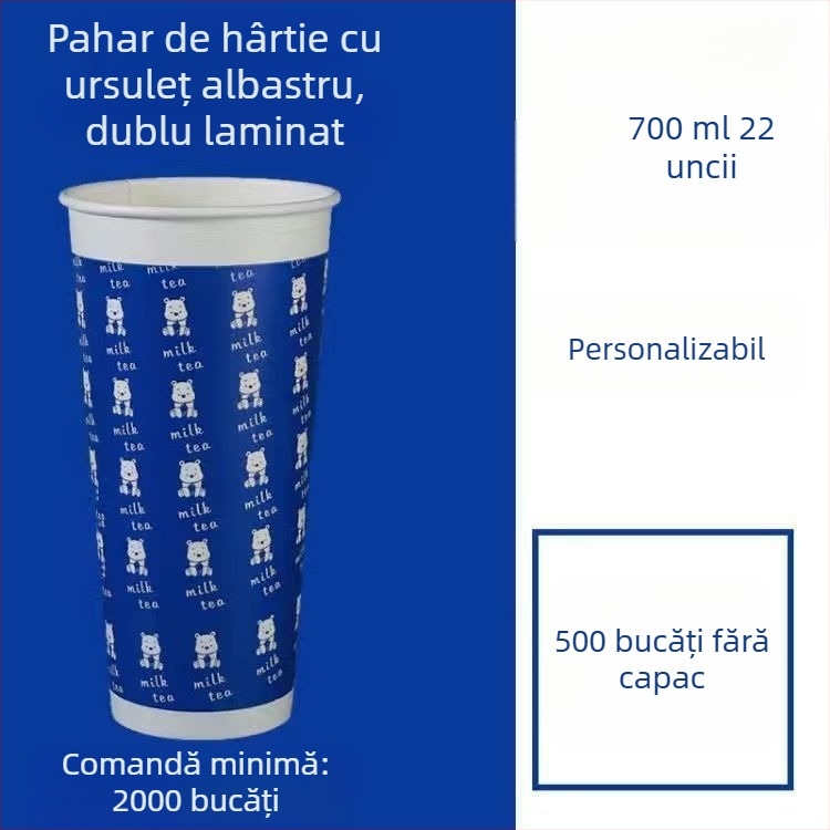 Pahar de hârtie gros, o singură utilizare, cu capac, pentru băuturi calde și reci, personalizare logo, cafea, ceai cu lapte și lapte de soia