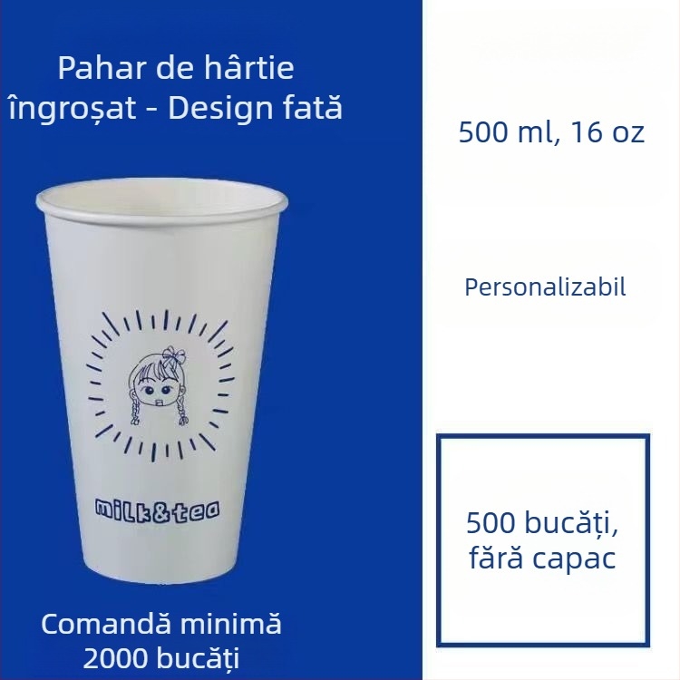 Pahar de hârtie gros, o singură utilizare, cu capac, pentru băuturi calde și reci, personalizare logo, cafea, ceai cu lapte și lapte de soia