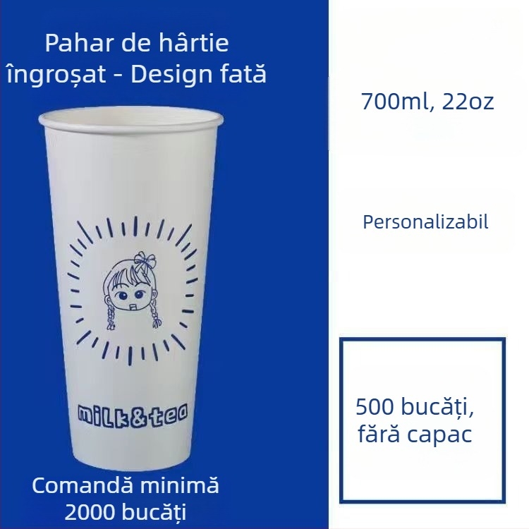 Pahar de hârtie gros, o singură utilizare, cu capac, pentru băuturi calde și reci, personalizare logo, cafea, ceai cu lapte și lapte de soia