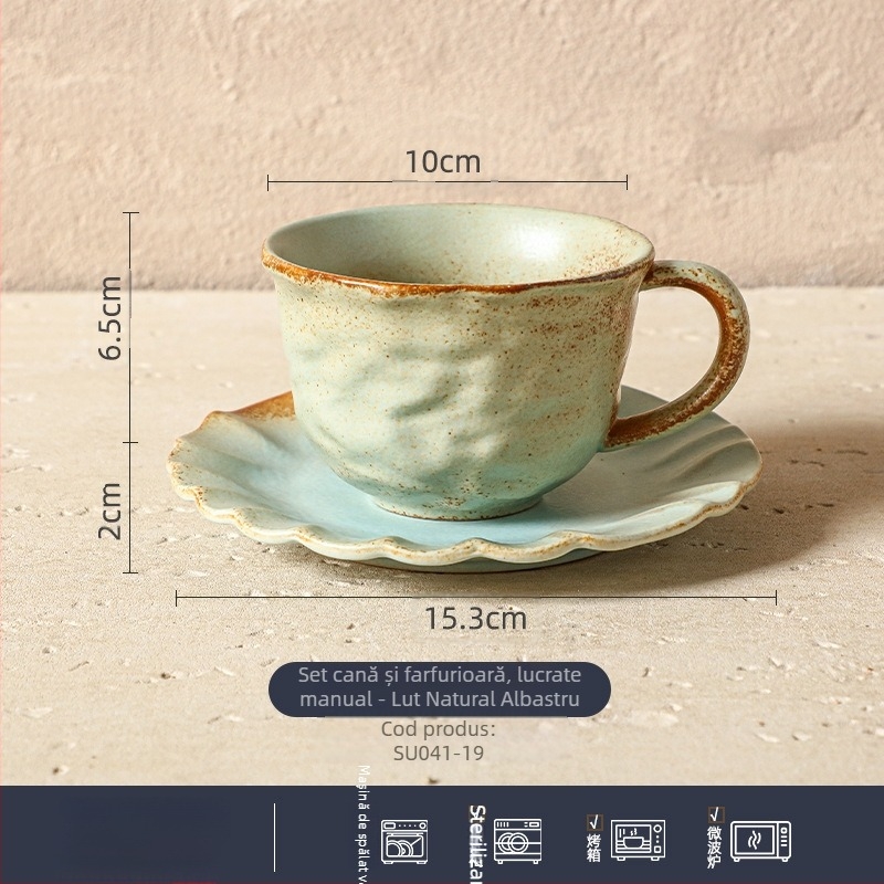 Set de cești de cafea din ceramică, coapte în cuptor, cu textură retro realizată manual – cești de cafea pentru cuplu