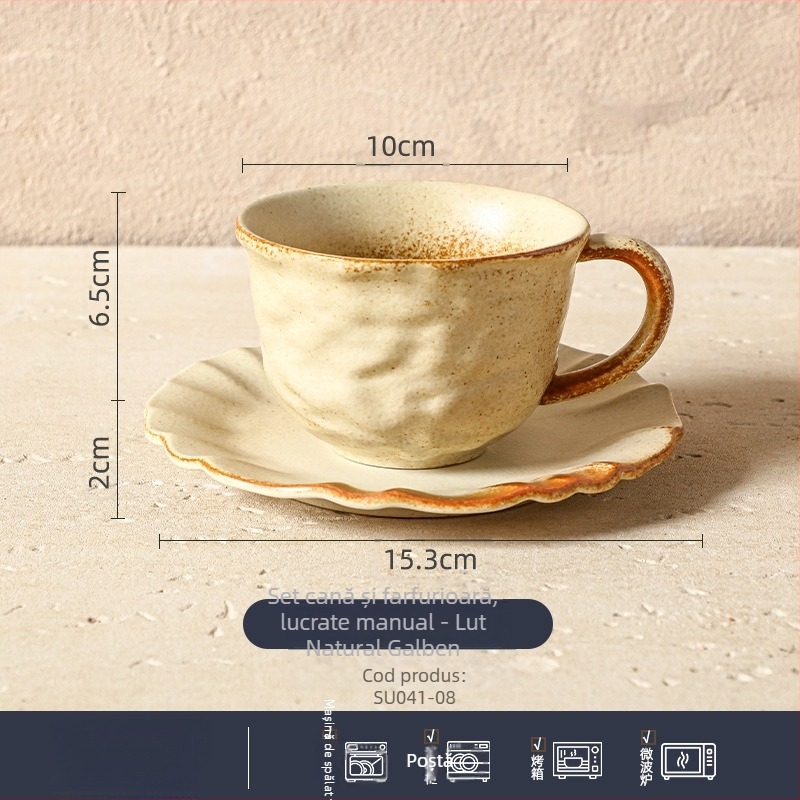 Set de cești de cafea din ceramică, coapte în cuptor, cu textură retro realizată manual – cești de cafea pentru cuplu