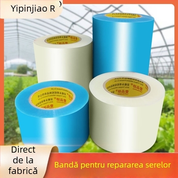 Bandă pentru repararea membranei de seră, impermeabilă, rezistentă la temperaturi înalte, translucide albă sau albastră, suport PE, grosime 0,6 mm, lățime 4–30 cm, 50 m lungime, rolă mare