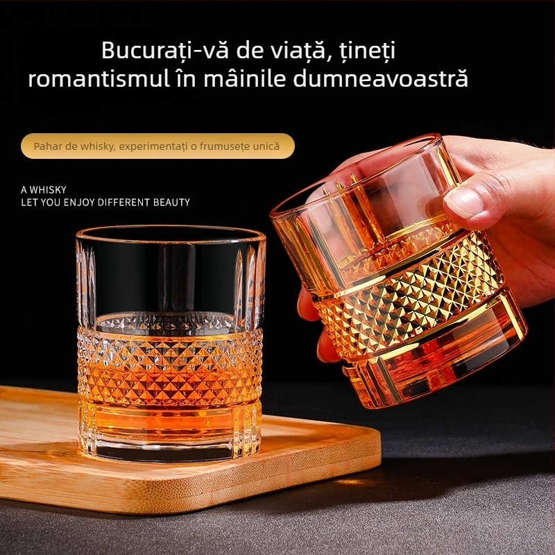 Pahare în stil european pentru bere și whisky, cu margine auriu, cristal lucrat manual, set de pahare pentru băuturi spirtoase
