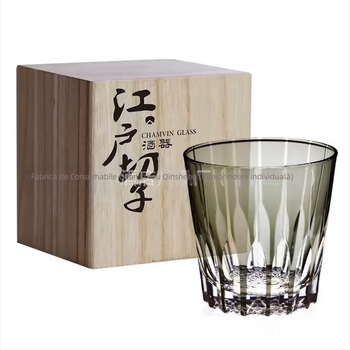 Pahar Starburst de whiskey, pahar japonez de sake Edo Kiriko, sticlă presată mecanic