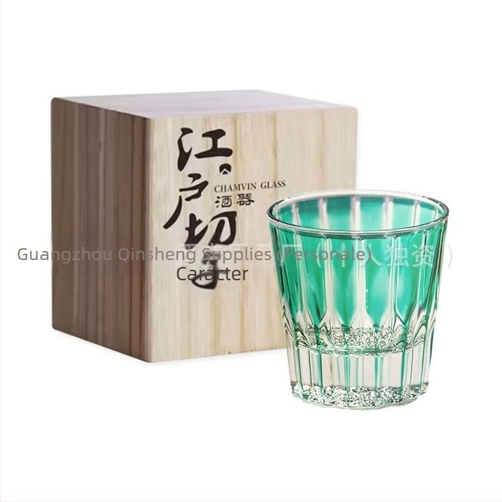 Pahar Starburst de whiskey, pahar japonez de sake Edo Kiriko, sticlă presată mecanic