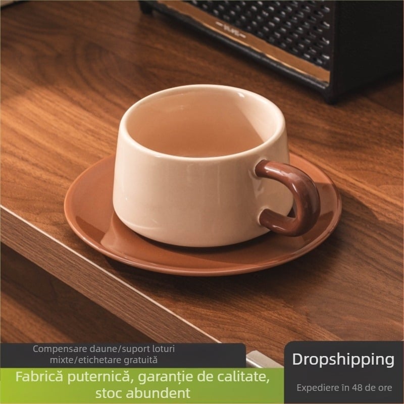 Set de cești și farfurioare din ceramică în stil nordic, cu un aer discret de lux pentru uz casnic – cești latte cafea