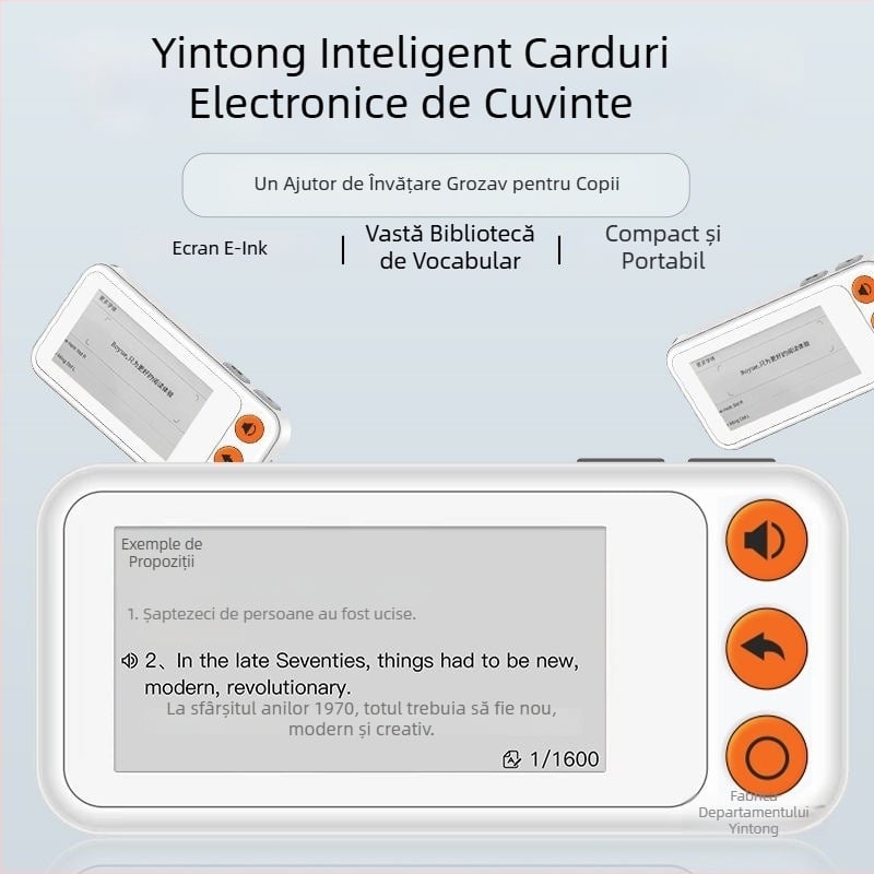 Dispozitiv de învățare a cuvintelor în limba engleză cu carduri, pronunție reală, afișaj E Ink, offline