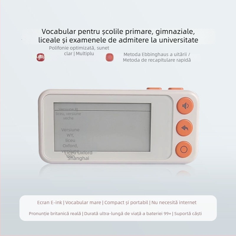 Dispozitiv de învățare a cuvintelor în limba engleză cu carduri, pronunție reală, afișaj E Ink, offline