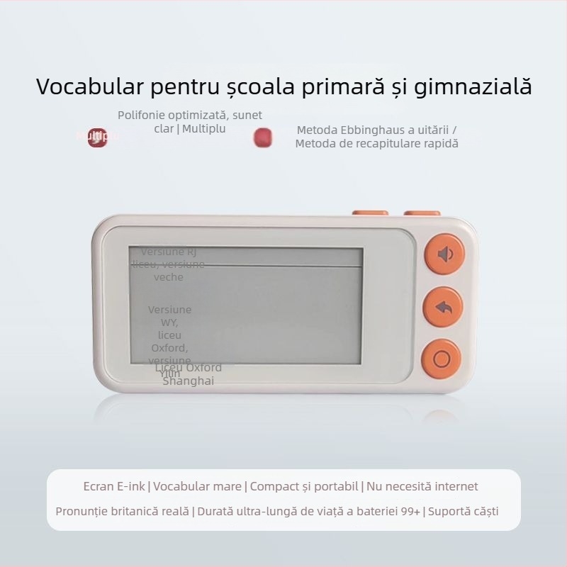 Dispozitiv de învățare a cuvintelor în limba engleză cu carduri, pronunție reală, afișaj E Ink, offline