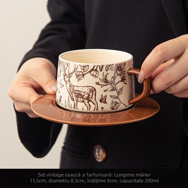 Set premium de cești ceramică pentru cafea – cești latte britanice vintage, design elegant pentru acasă și restaurant