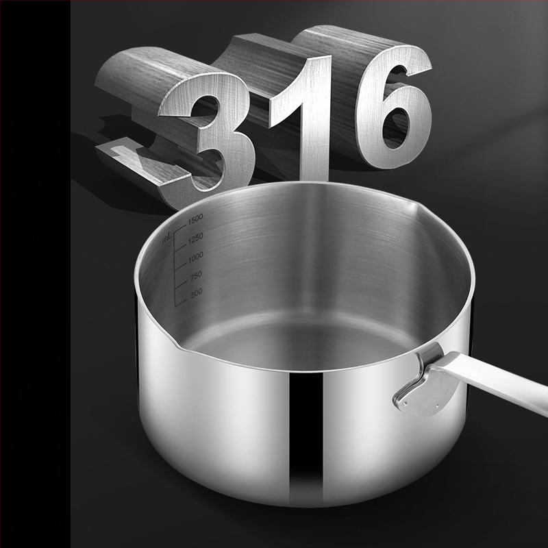Oală pentru lapte de bebeluși din oțel inoxidabil 316 cu fund îngroșat, compatibilă cu inducția, oală multifuncțională cu capac de sticlă pentru încălzirea laptelui și a alimentelor pentru bebeluși