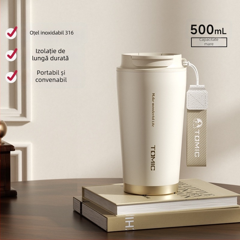 Temeike 500 ml cană de cafea din oțel inoxidabil 316 cu izolație, pentru birou și călătorii