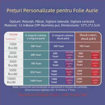 Foițe de ceai ambalate individual în pungi mici; ceai negru, ceai alb, ceai rock; scorțișoară; pungi din folie de aluminiu de 8 g; ștampilare cu folie de aur.