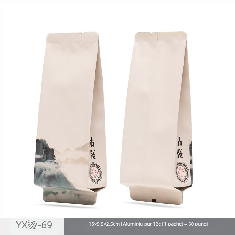 Foițe de ceai ambalate individual în pungi mici; ceai negru, ceai alb, ceai rock; scorțișoară; pungi din folie de aluminiu de 8 g; ștampilare cu folie de aur.