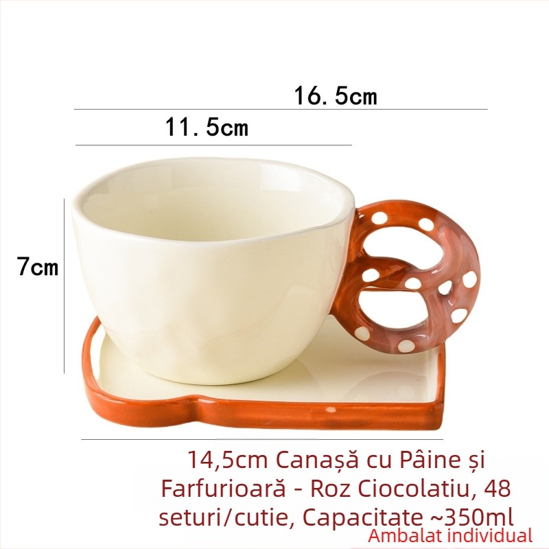 Set ceramic mic dejun în stil Ins: ceașcă de cafea cu farfurie, cană, farfurie pentru pâine, motive din desene animate, stil retro