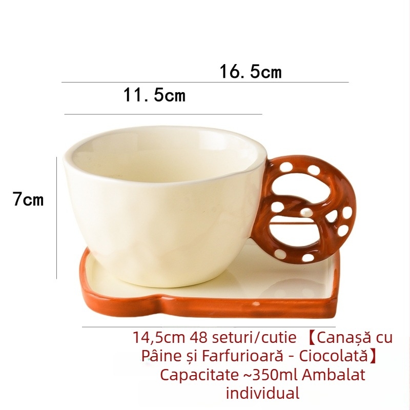 Set ceramic mic dejun în stil Ins: ceașcă de cafea cu farfurie, cană, farfurie pentru pâine, motive din desene animate, stil retro