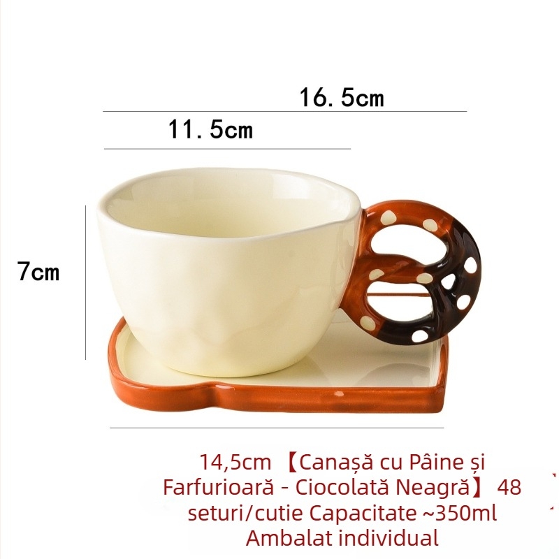 Set ceramic mic dejun în stil Ins: ceașcă de cafea cu farfurie, cană, farfurie pentru pâine, motive din desene animate, stil retro