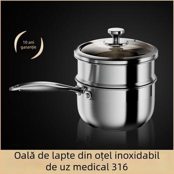 Oală mică din oțel inoxidabil pentru lapte, pentru hrana bebelușilor, de calitate alimentară, antiaderentă, capac din sticlă, pentru încălzirea laptelui, supe și tăiței acasă.