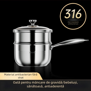 Oală mică din oțel inoxidabil pentru lapte, pentru hrana bebelușilor, de calitate alimentară, antiaderentă, capac din sticlă, pentru încălzirea laptelui, supe și tăiței acasă.