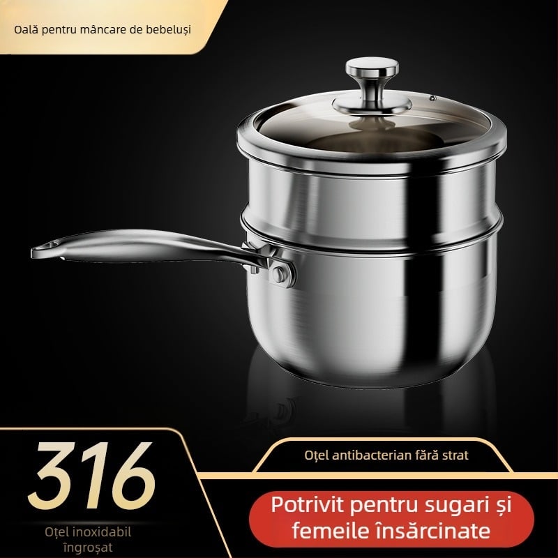 Oală mică din oțel inoxidabil pentru lapte, pentru hrana bebelușilor, de calitate alimentară, antiaderentă, capac din sticlă, pentru încălzirea laptelui, supe și tăiței acasă.