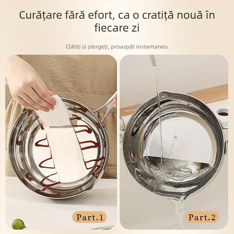Oală de lapte din oțel inoxidabil 304, mâner unic, stil Yukihira japonez, bază triplu, gură de turnare, pentru încălzire lapte, gătit tăiței și supă (18/20/22/24 cm)