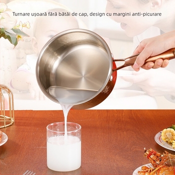 304 oțel inoxidabil, tigaie în stil japonez pentru lapte, supă, hot pot și tăiței, cu mâner unic, finisaj ciocănit pe trei straturi, netencuit