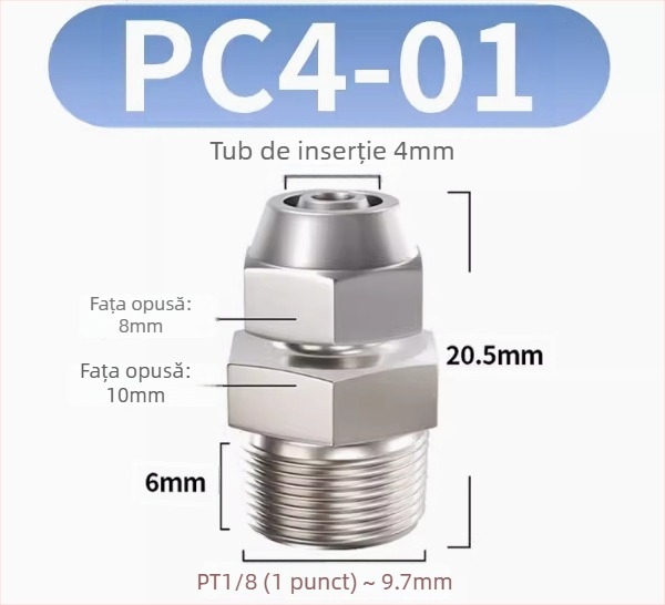 Conector rapid pentru furtun de aer, placat cu cupru-nichel, piuliță de blocare pneumatică, filet extern Imperial, PC8-02