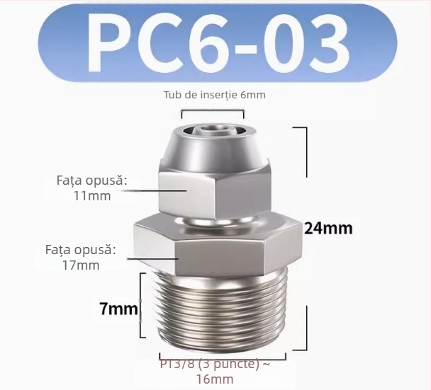 Conector rapid pentru furtun de aer, placat cu cupru-nichel, piuliță de blocare pneumatică, filet extern Imperial, PC8-02