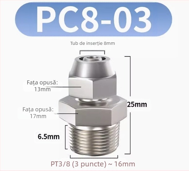 Conector rapid pentru furtun de aer, placat cu cupru-nichel, piuliță de blocare pneumatică, filet extern Imperial, PC8-02